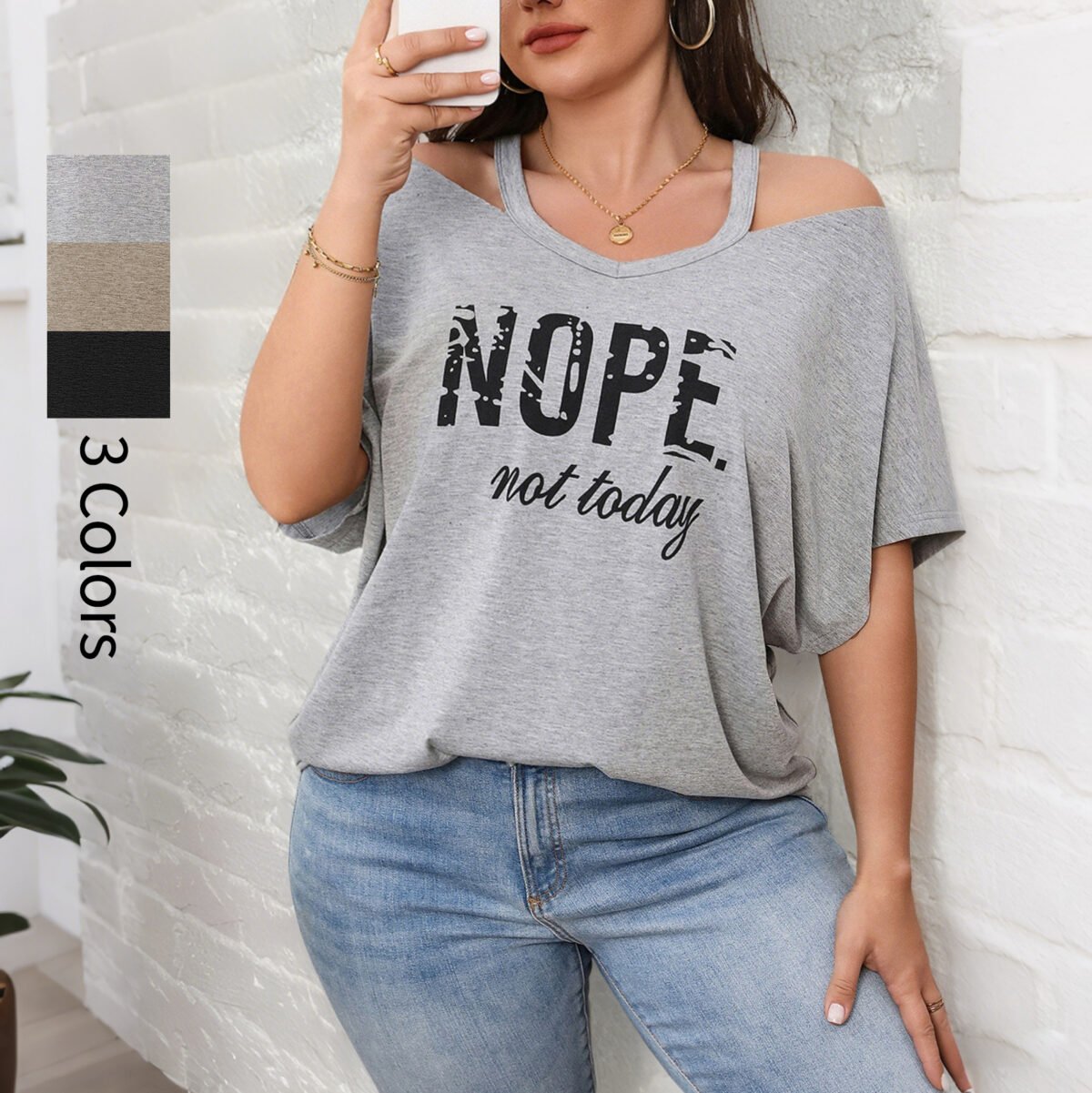 Casual V-Neck Off-Shoulder Top for Plus Size Women