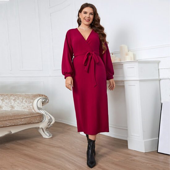 O1CN01SEvmlO1z1aEXz9WLU_2923906654-0-cib.jpg Burgundy Long Sleeve V-Neck Midi Dress